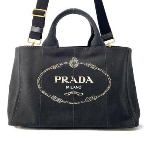 PRADA Canapa Shoulder Bag Black - Picture 1 of 8